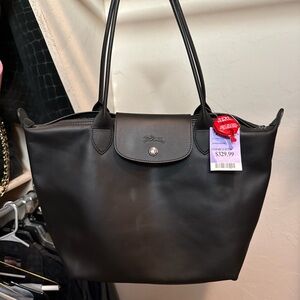 Longchamp Medium Black Le Pliage Xtra Leather Shoulder Tote